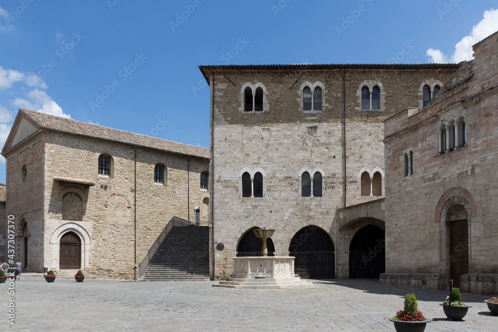 Bevagna - the medieval Sivestri square,  Palazzo dei Consoli facade, Umbria in central Italy
