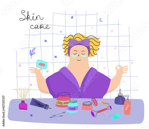 Face care at home. Vector illustration