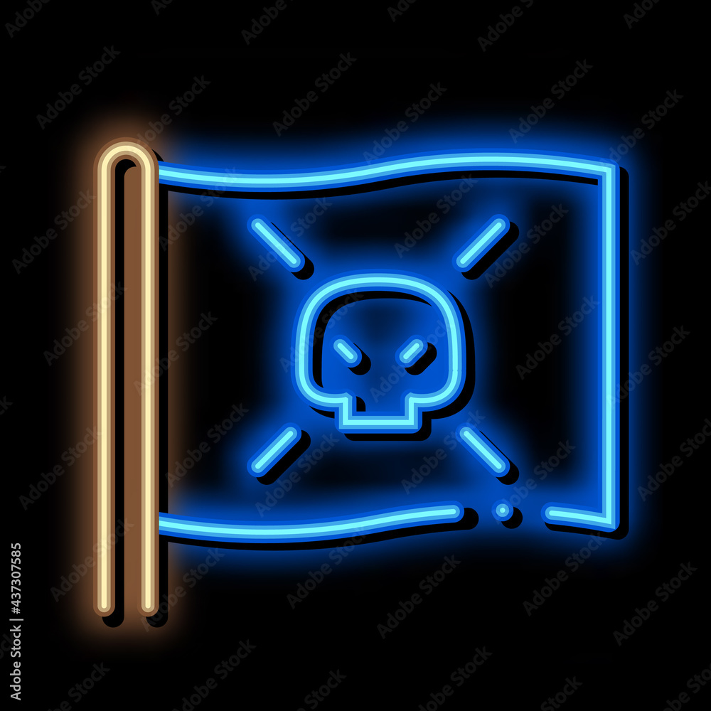 Obraz premium Pirate Flag neon light sign vector. Glowing bright icon Pirate Flag isometric sign. transparent symbol illustration