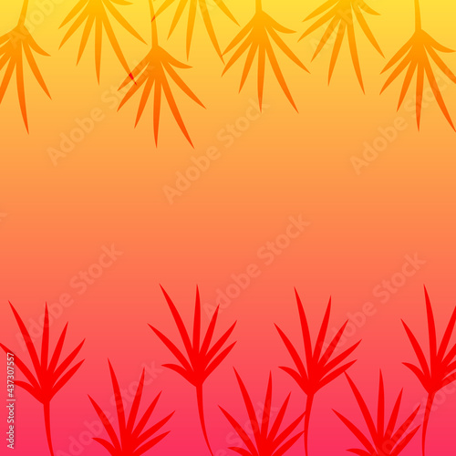 Abstract tropical sunset background. Colorful palm trees illustration.