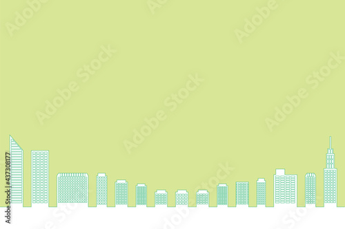 線画ラインアート　シンプルな都市ビル高層ビルタワーマンションが並んだ街並みのイラスト
