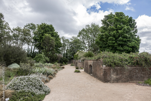 Located in a former fort, public Hanging gardens of Le Havre (Jardins suspendusa) occupy a 17-hectare site in district of Sanvic in Le Havre. Hanging Gardens had some 3,700 plant. Le Havre, France. 