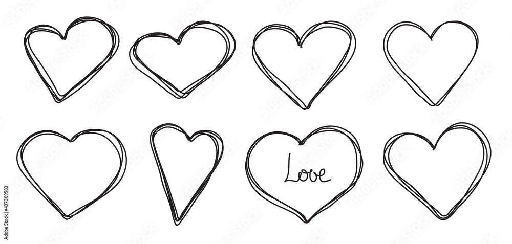 Heart Icon isolated on white background. Set of hand drawn line art love symbol for web site logo, mobile app UI design. Vector illustration outline. Heart Icon isolated on white background. Set of hand drawn line art love symbol for web site logo, mobile app UI design. Vector illustration outline.