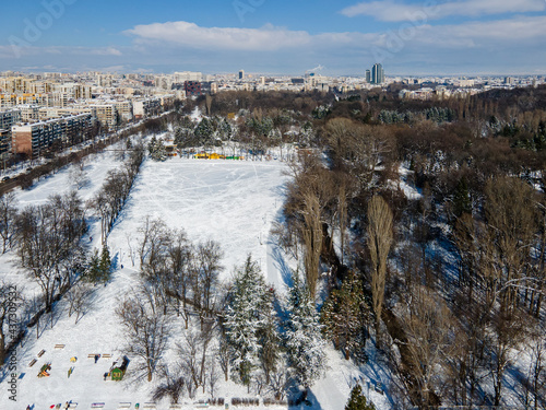 Winter view of South Park in city of Sofia, Bulgaria