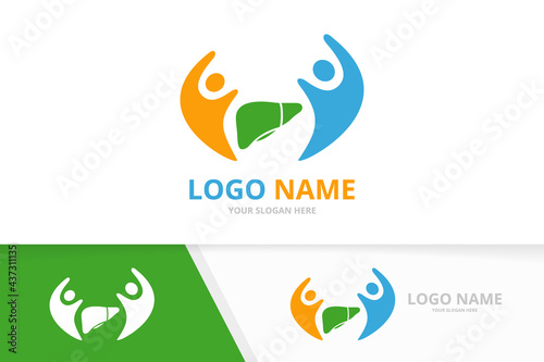 Vector liver and family logo combination. Human organ and people logotype design template.