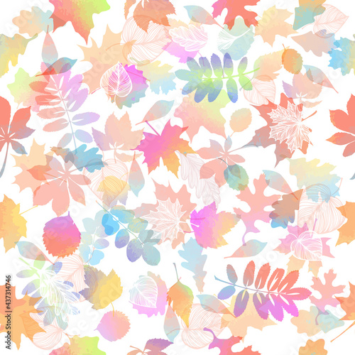 A seamless background with multicolored autumn leaves. Vector illustration