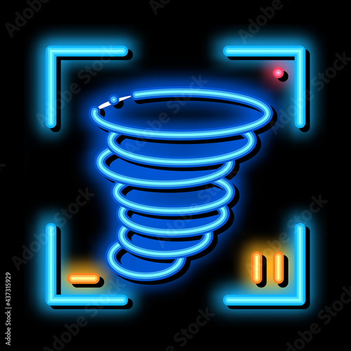 Video Tornado neon light sign vector. Glowing bright icon Video Tornado isometric sign. transparent symbol illustration