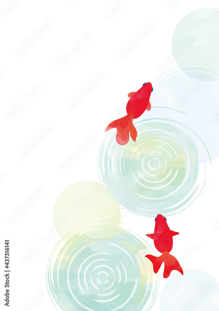 金魚と水面水彩風タッチ背景stock Vector Adobe Stock
