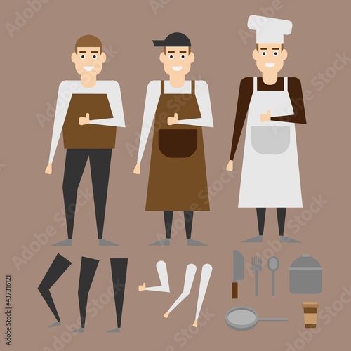 animation european character bundle chief barista and cook set for restaurant business