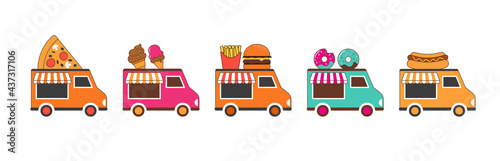 Food truck fair, Night market, Summer fest, food and music street fair, family festival poster and banner colorful design