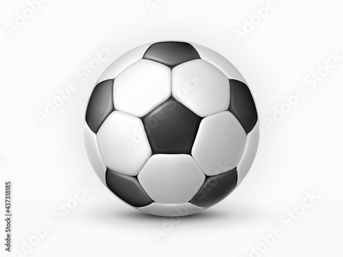 Soccerball isolated on white background. Classic soccer ball made from black pentagons and white hexagons. Soccer-ball with highlights and shadows. Realistic 3d vector object