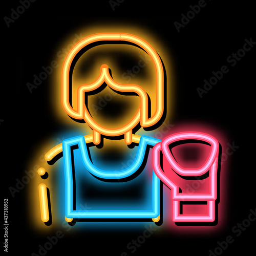 Boxer Woman neon light sign vector. Glowing bright icon Boxer Woman sign. transparent symbol illustration