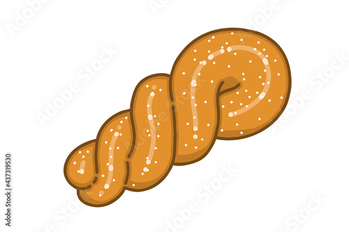Kkwabaegi. Korean twisted doughnuts. The mildly sweet, fluffy, spongy, twisted doughnuts are made with yeasted wheat or glutinous rice flour dough and melted butter. Vector illustration.