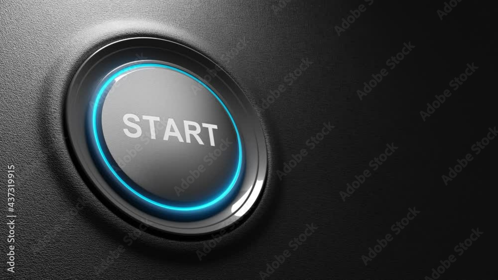 Press the start button. Start up concept. 3D video