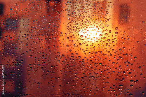 Window Glass with Rain Drops . Bubbles on the transparent surface