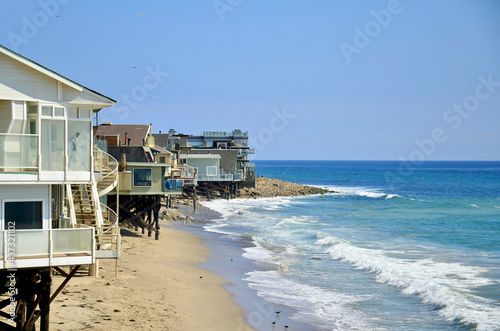 Malibu beach houses in front of the sea