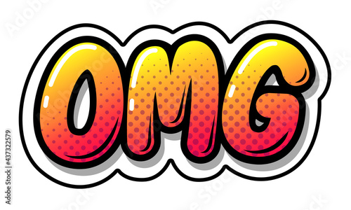 Omg typography comics style, speech bubble on white background