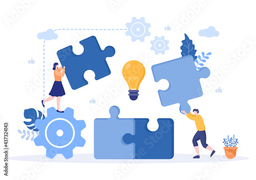 Setting Vector Illustration To Teamwork On Finding New Ideas, Launch A Mechanism, Search For Solutions Concept Design