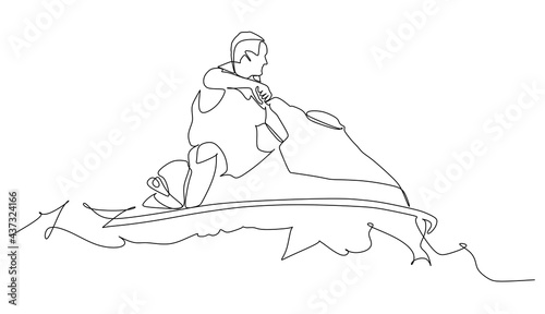 Man on jet ski turn fast - continuous one line drawing