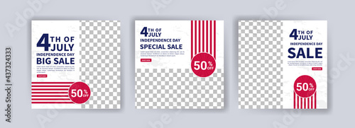 Social media post banner template for US independence day celebration. Banner vector for social media ads, web ads, business messages, discount flyers and big sale banners. photo