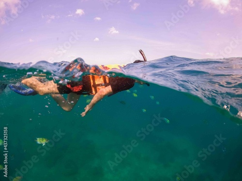 Snorkeling and freediving around shores of Phuket Thailand