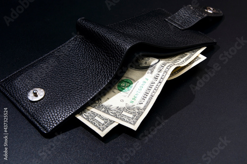 Black wallet with dollars