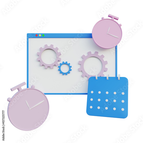 3d illustration clock icon and calendar icon
