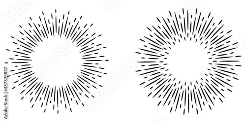Starburst, sunburst  hand drawn. Design Element Fireworks Black Rays. Comic explosion effect. Radiating, radial lines.