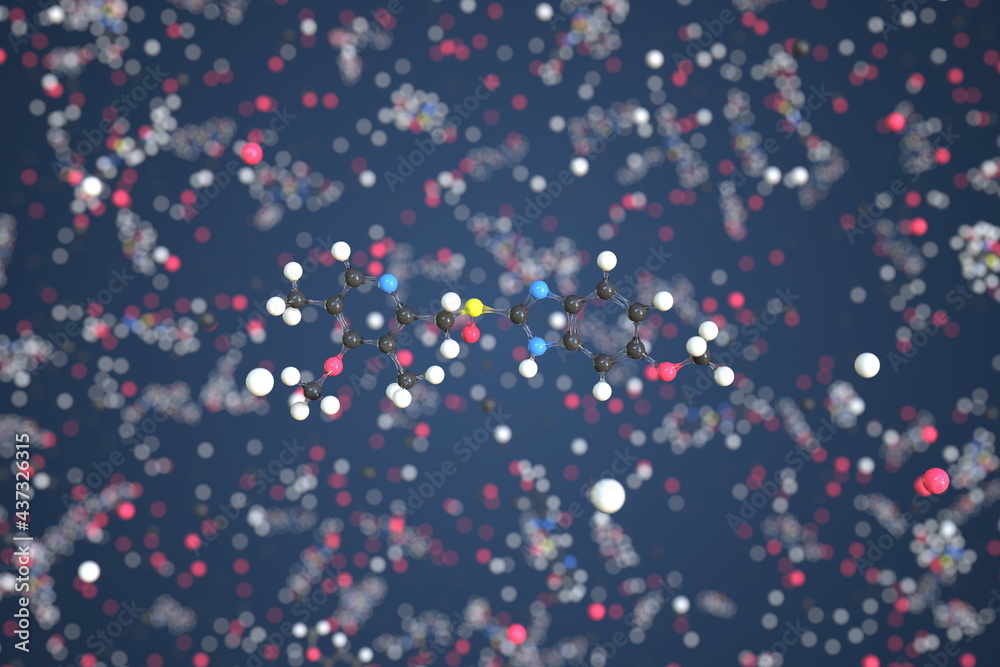 Omeprazole molecule. Conceptual molecular model. Chemical 3d rendering