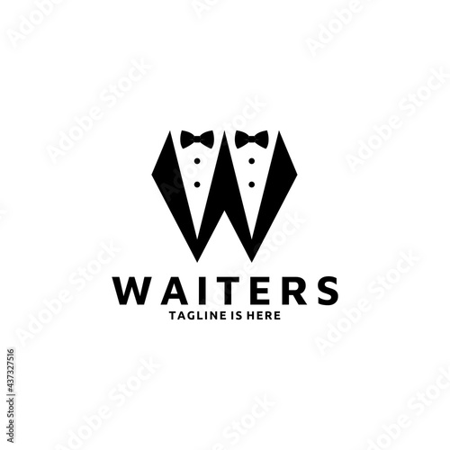 Initial Letter W Waiter Waitress Bow Tie Hotel Restaurant Logo Design
