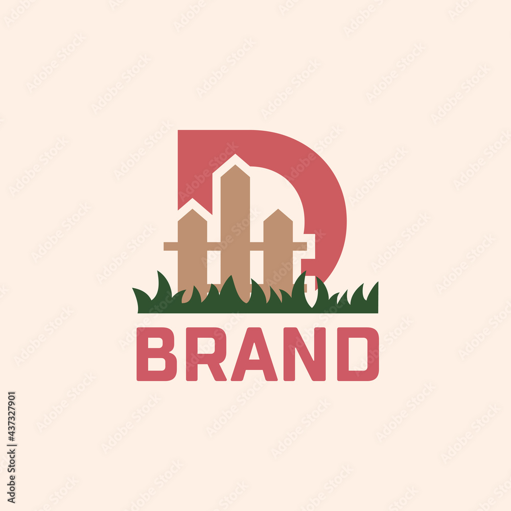 Letter D Fence Logo Design Vector Graphic Icon Emblem Illustration Background Template