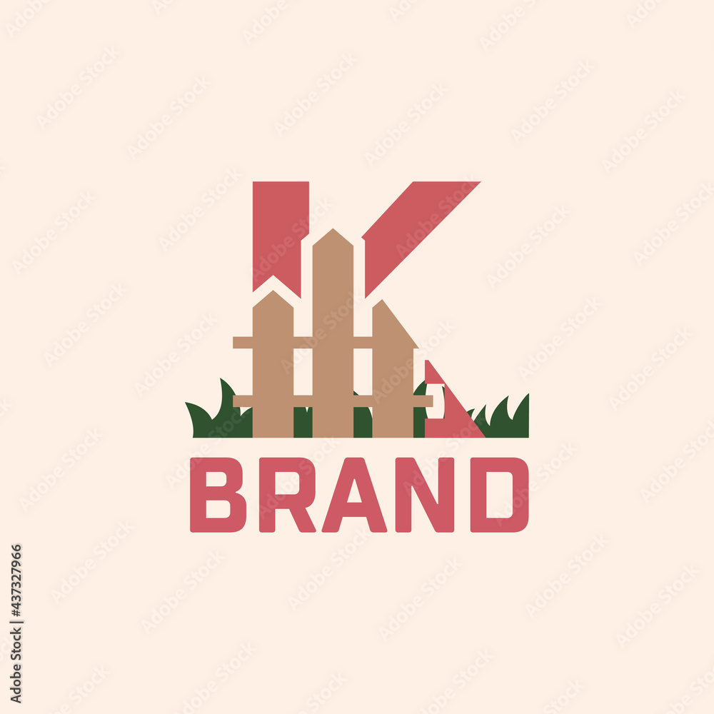 Letter K Fence Logo Design Vector Graphic Icon Emblem Illustration Background Template