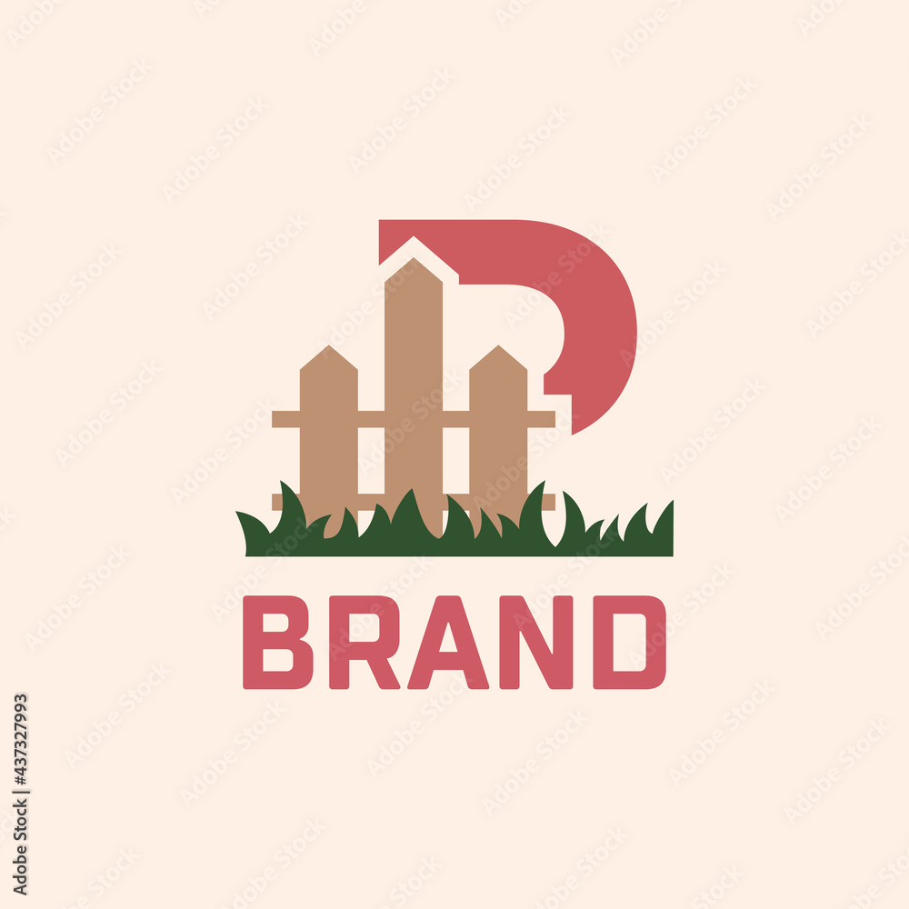 Letter P Fence Logo Design Vector Graphic Icon Emblem Illustration Background Template