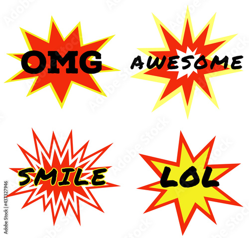 Illustration set comic text pop art style clip art.omg,awesome,smile and lol.