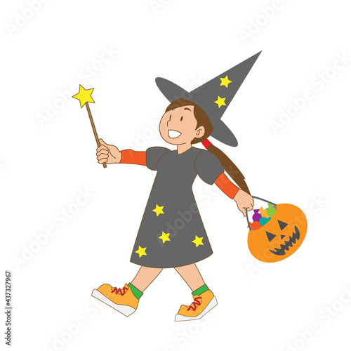 ハロウィンで魔女の仮装をする少女