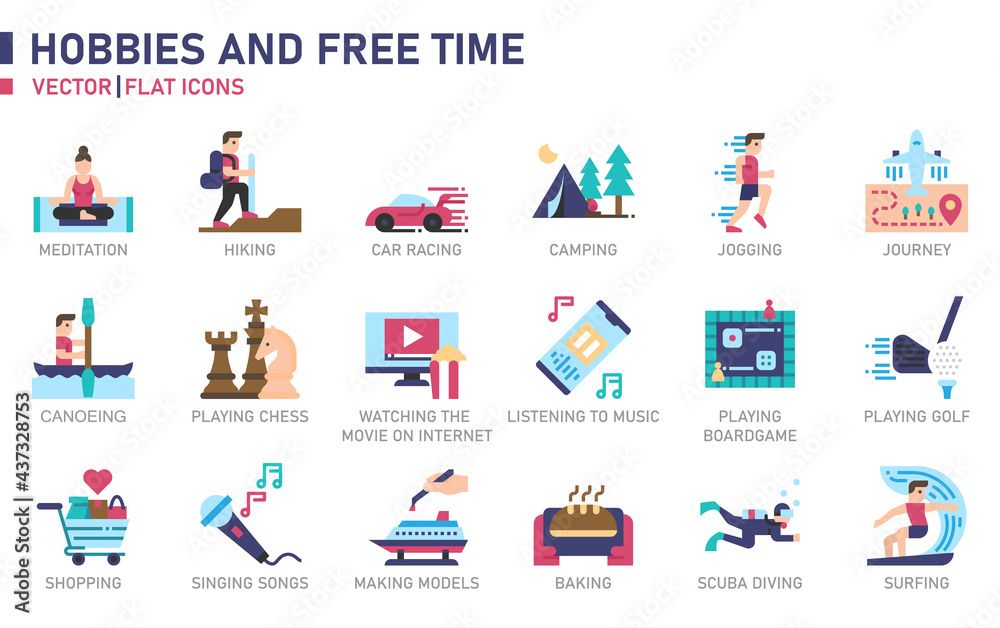 Hobbies and Free Time icon set for website, application, printing, document, poster design, etc. Hobbies and Free Time icon set for website, application, printing, document, poster design, etc.