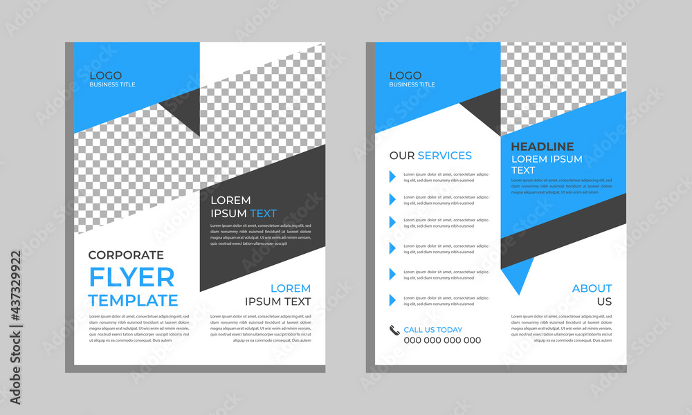 Title: Flyer Design, Brochure template layout, cover design annual report, magazine, flyer or booklet in A4 with blue geometric shapes on polygonal background Title: Flyer Design, Brochure template layout, cover design annual report, magazine, flyer or booklet in A4 with blue geometric shapes on polygonal background