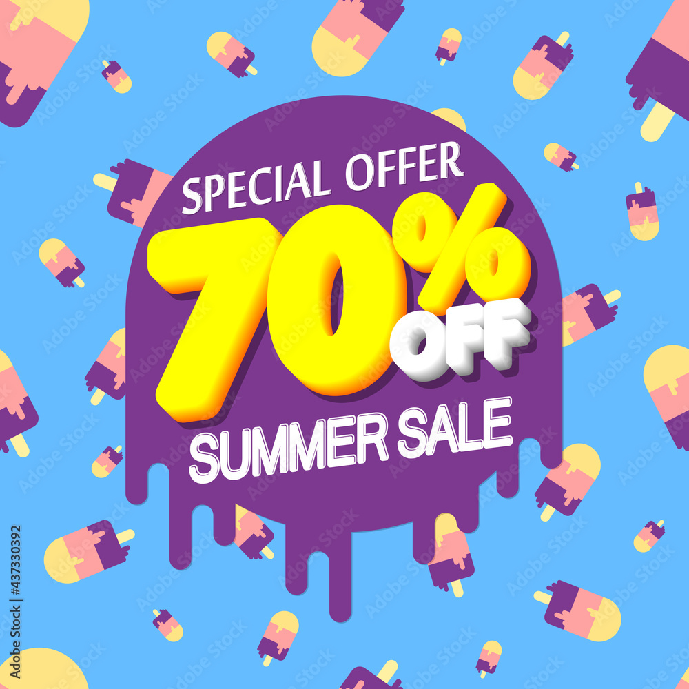 Summer Sale up to 70% off, poster design template, season best offer, discount banner, vector illustration Summer Sale up to 70% off, poster design template, season best offer, discount banner, vector illustration