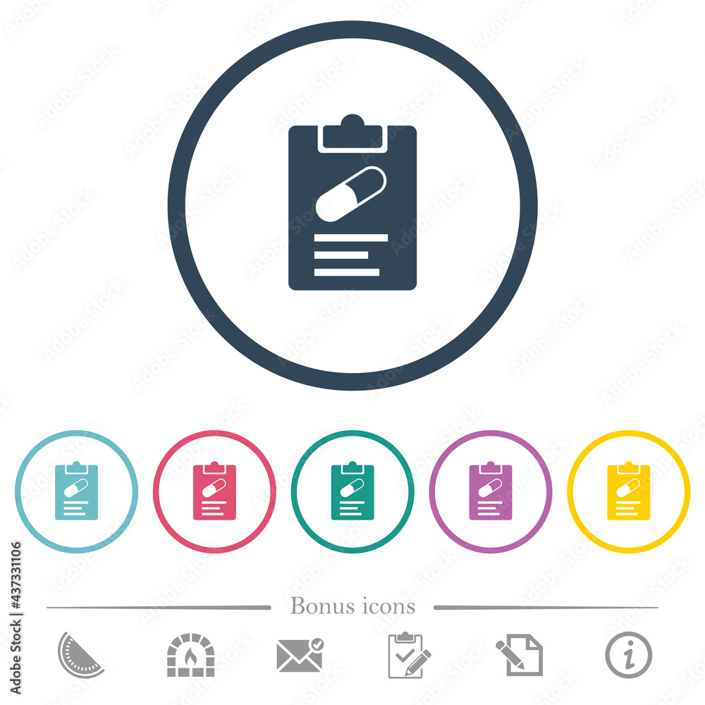 Medical prescription flat color icons in round outlines Medical prescription flat color icons in round outlines