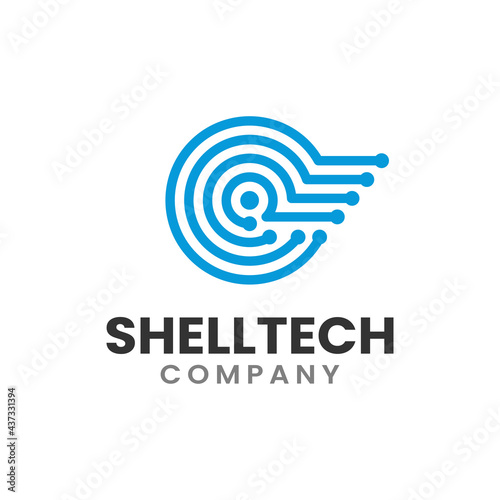 Nautilus Shell Circuit Technology Logo Design Template. Suitable for IT Tech Technology Internet Digital Media Company Business Corporate Brand Modern Line Style Logo Design.