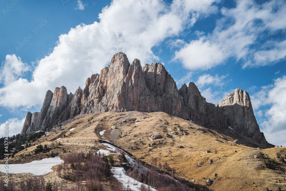 Dolomite mountains against the backdrop of a beautiful sky.