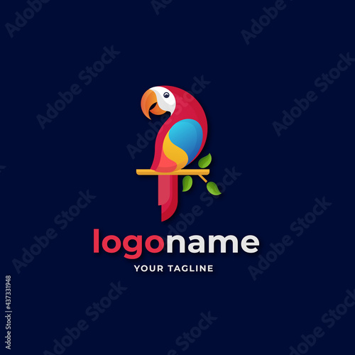 blue macaw bird gradient logo. red scarlet macaw logo. cockatoo bird logo. parrot logo illustration