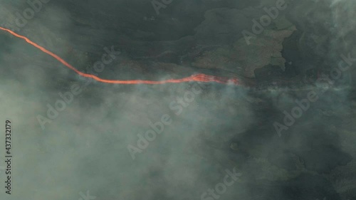 Drone aerial shot through clouds gases of Pacaya volcano eruption in Guatemala photo