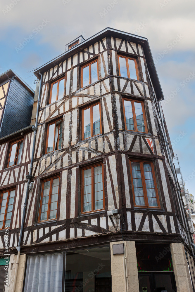 Half-timbered houses in the center of the medieval city of Rouen. Normandy, France