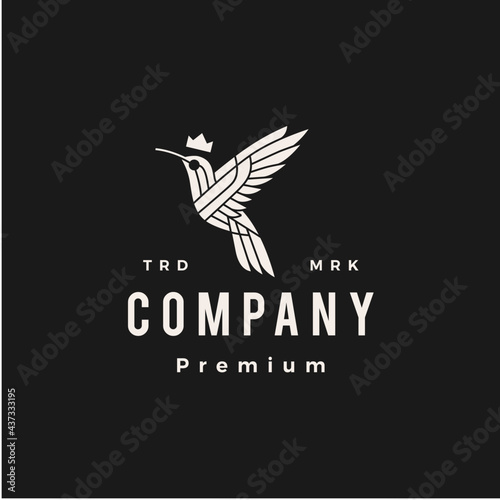hummingbird colibri king hipster vintage logo vector icon illustration