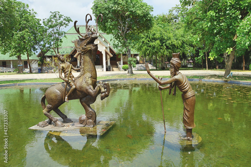 Sud Sakhon ride on Nil Mangkorn horse and hermit in Thai poet Phra Aphai Mani. photo