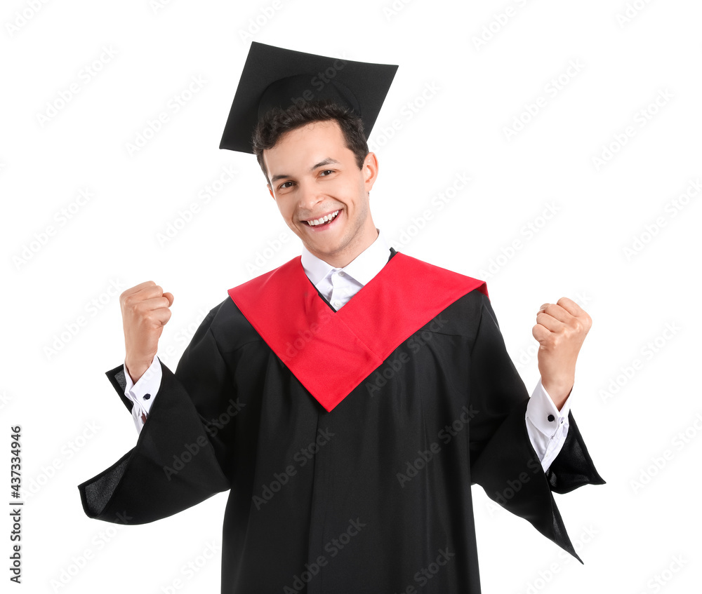 Happy graduating student on white background Happy graduating student on white background