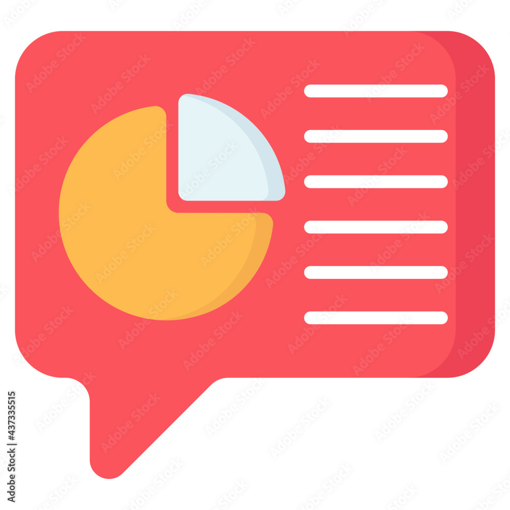 Pie graph inside chat bubble, flat design of business chat Pie graph inside chat bubble, flat design of business chat
