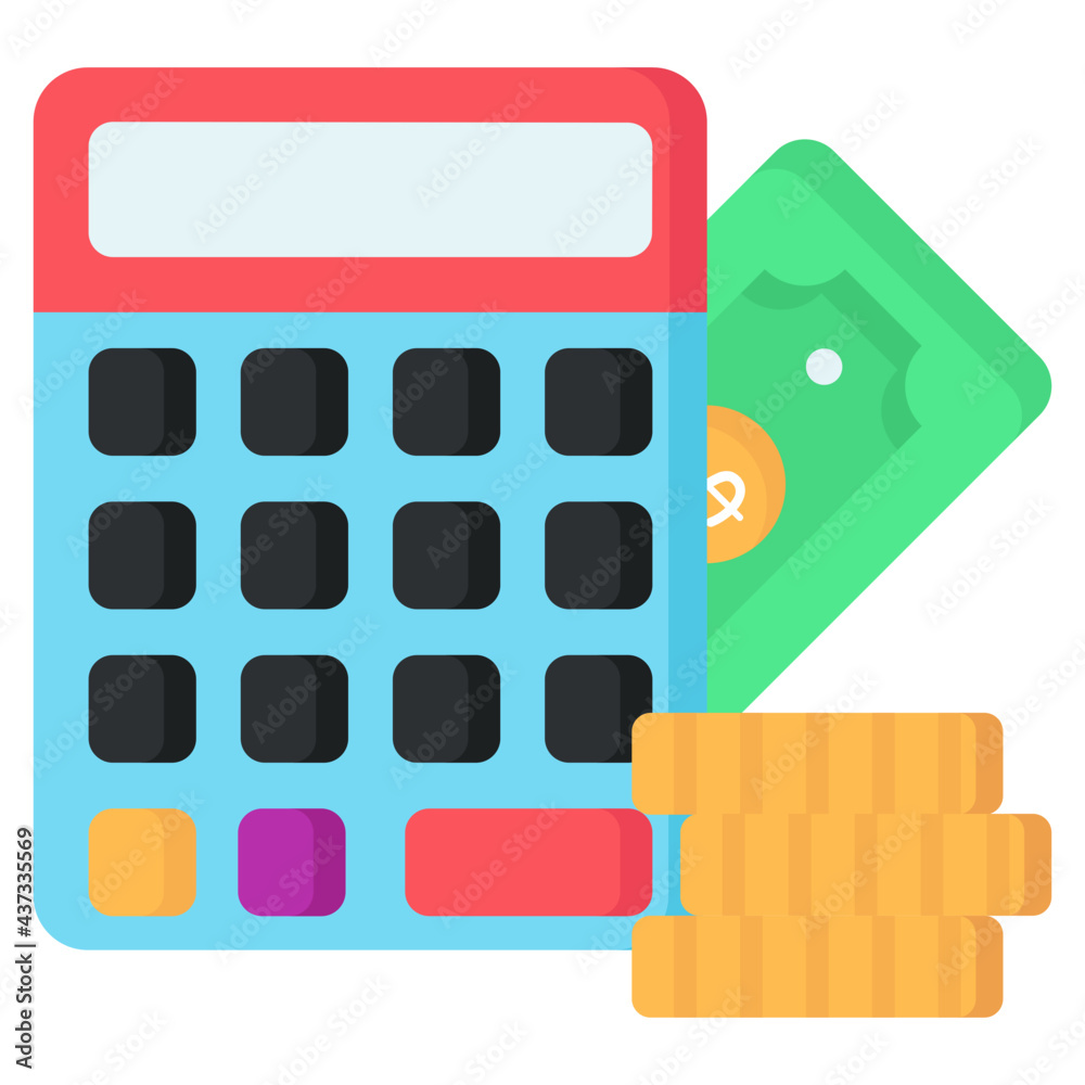 Calculator with coins, budget accounting icon Calculator with coins, budget accounting icon