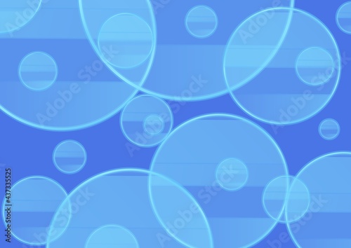 複数の円が広がる透明感のある青色の抽象背景